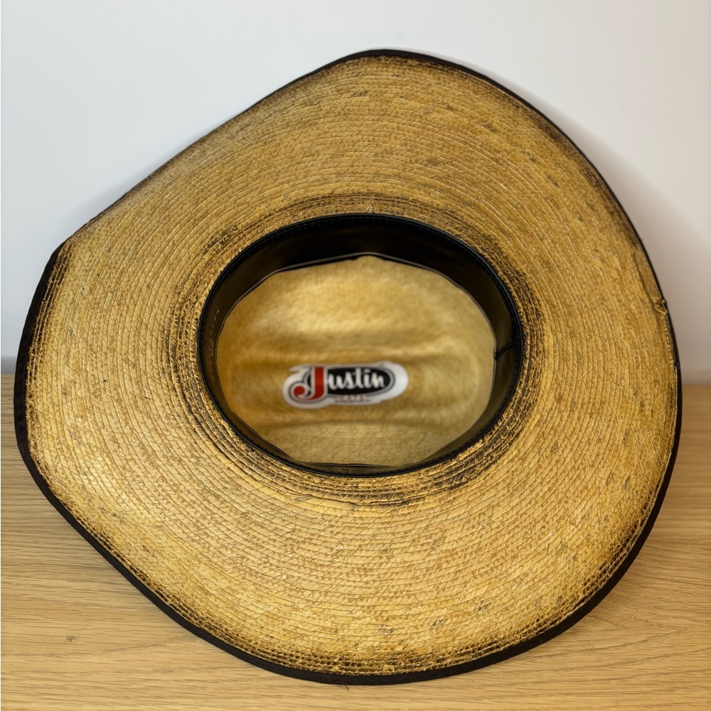 Justin Large Natural Straw Hat with Brown Leather Accent - Picture 8 of 10